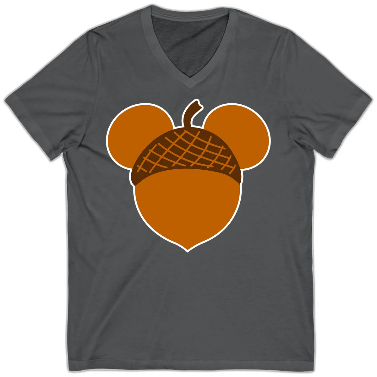 Acorn Mickey Mouse Ears Design V-Neck in Asphalt