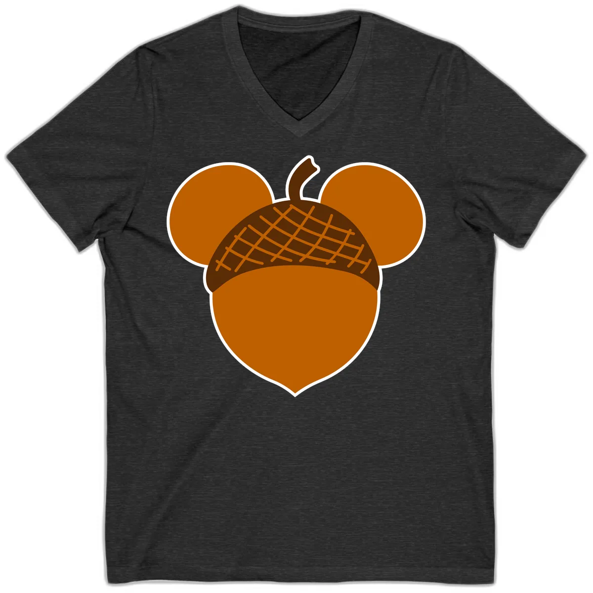 Acorn Mickey Mouse Ears Design V-Neck in Dark Grey Heather