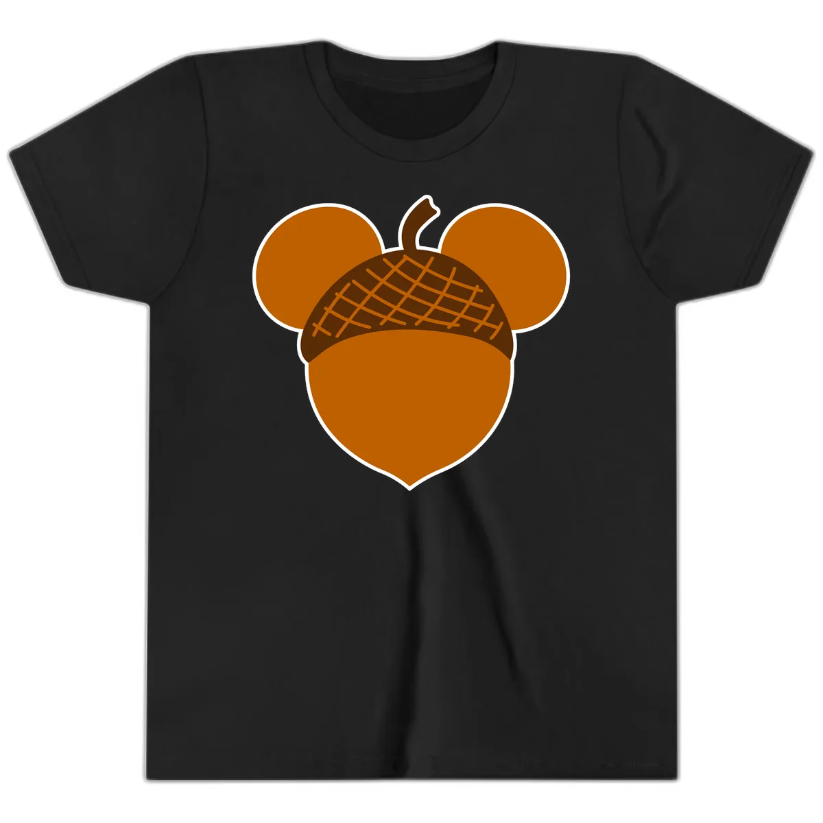 Acorn Mickey Mouse Ears Design Youth T-Shirt in Black