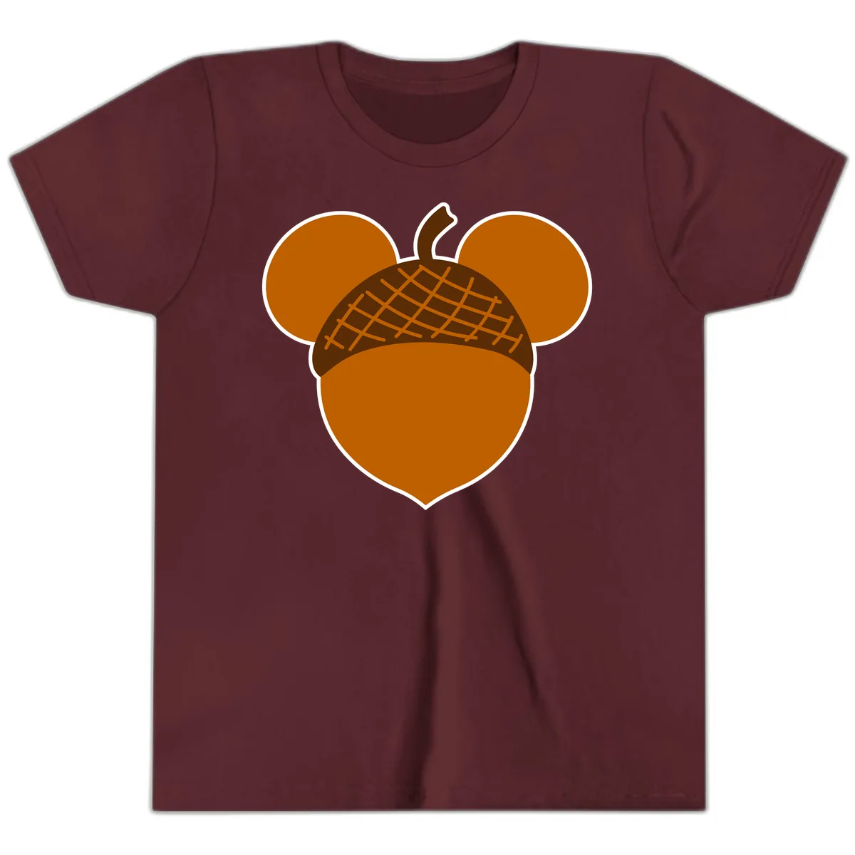 Acorn Mickey Mouse Ears Design Youth T-Shirt in Maroon