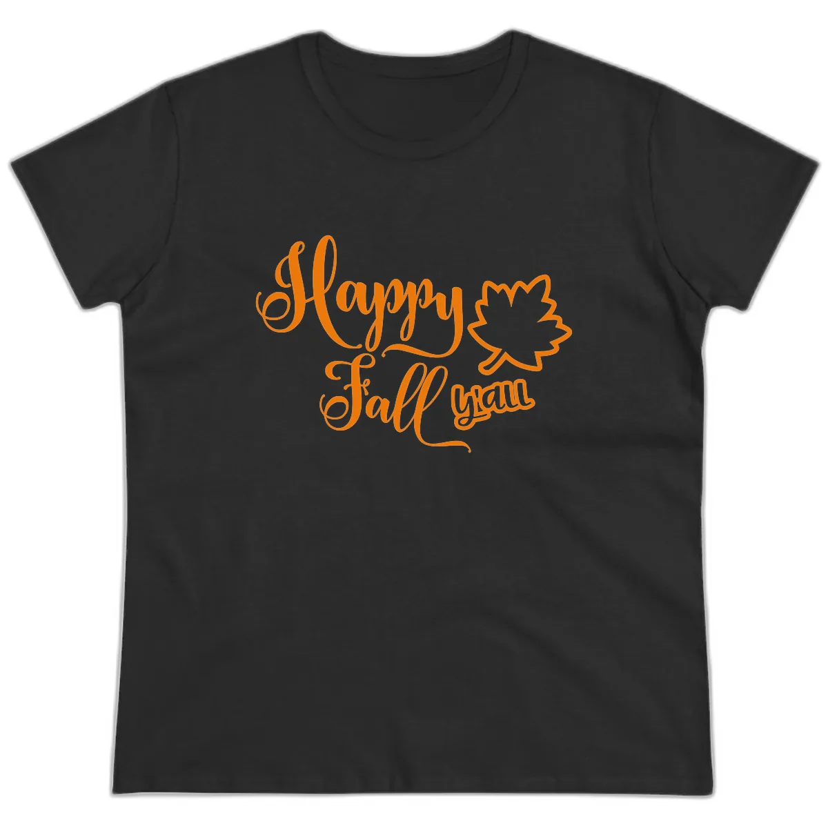 Happy Fall Y'all Autumn Leaf Ladies Tee in Black
