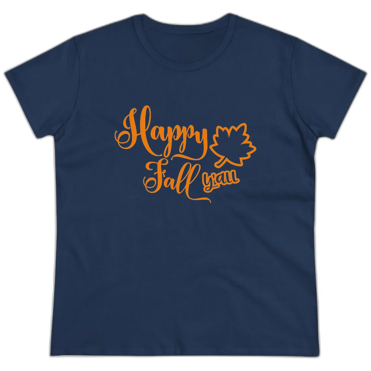 Happy Fall Y'all Autumn Leaf Ladies Tee in Navy
