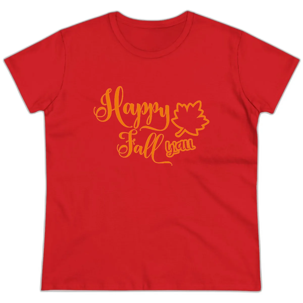 Happy Fall Y'all Autumn Leaf Ladies Tee in Red