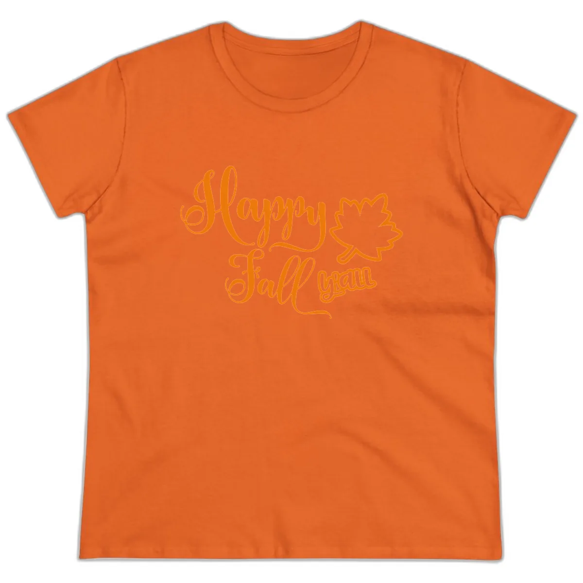 Happy Fall Y'all Autumn Leaf Ladies Tee in Orange