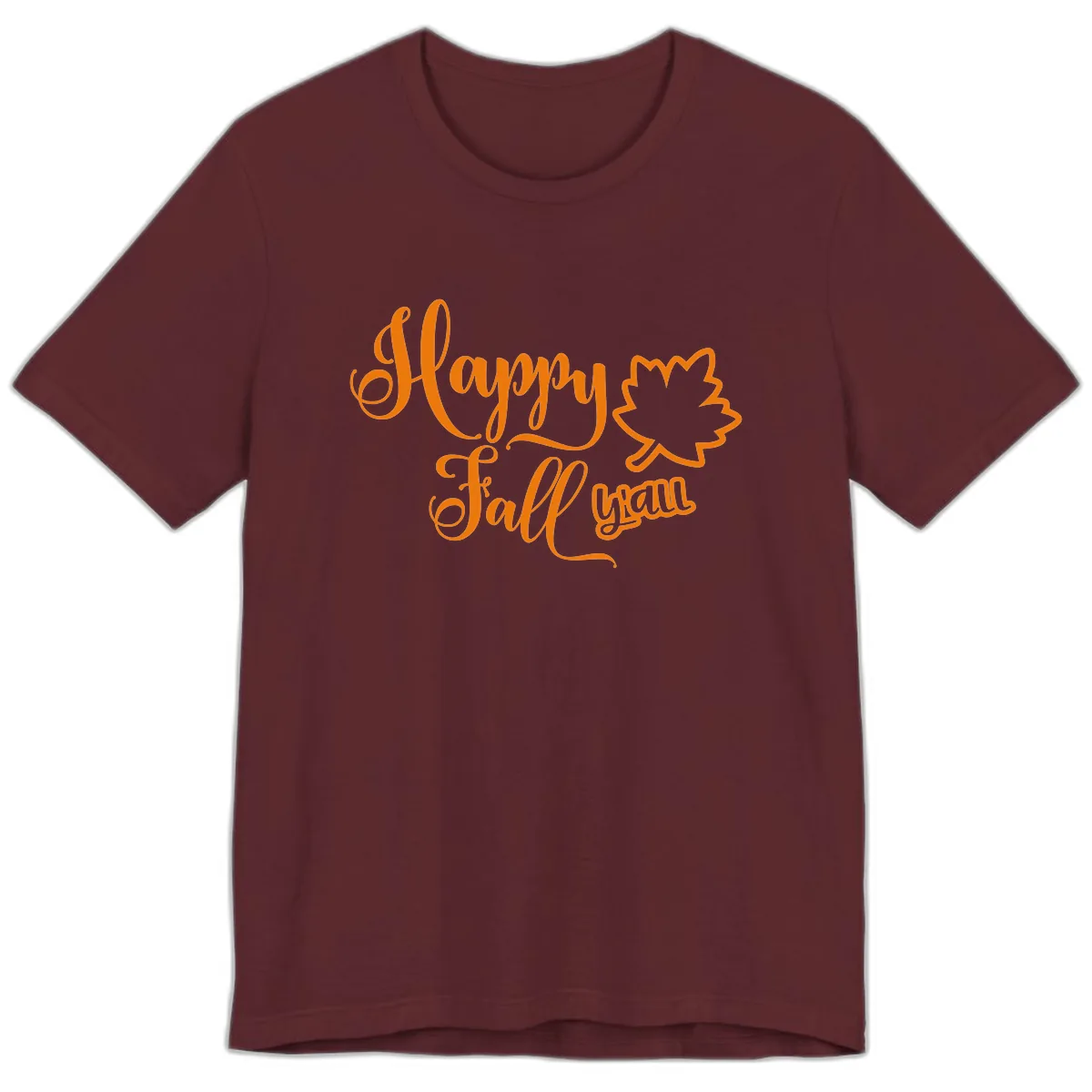 Happy Fall Y'all Autumn Leaf Premium T-Shirt in Maroon