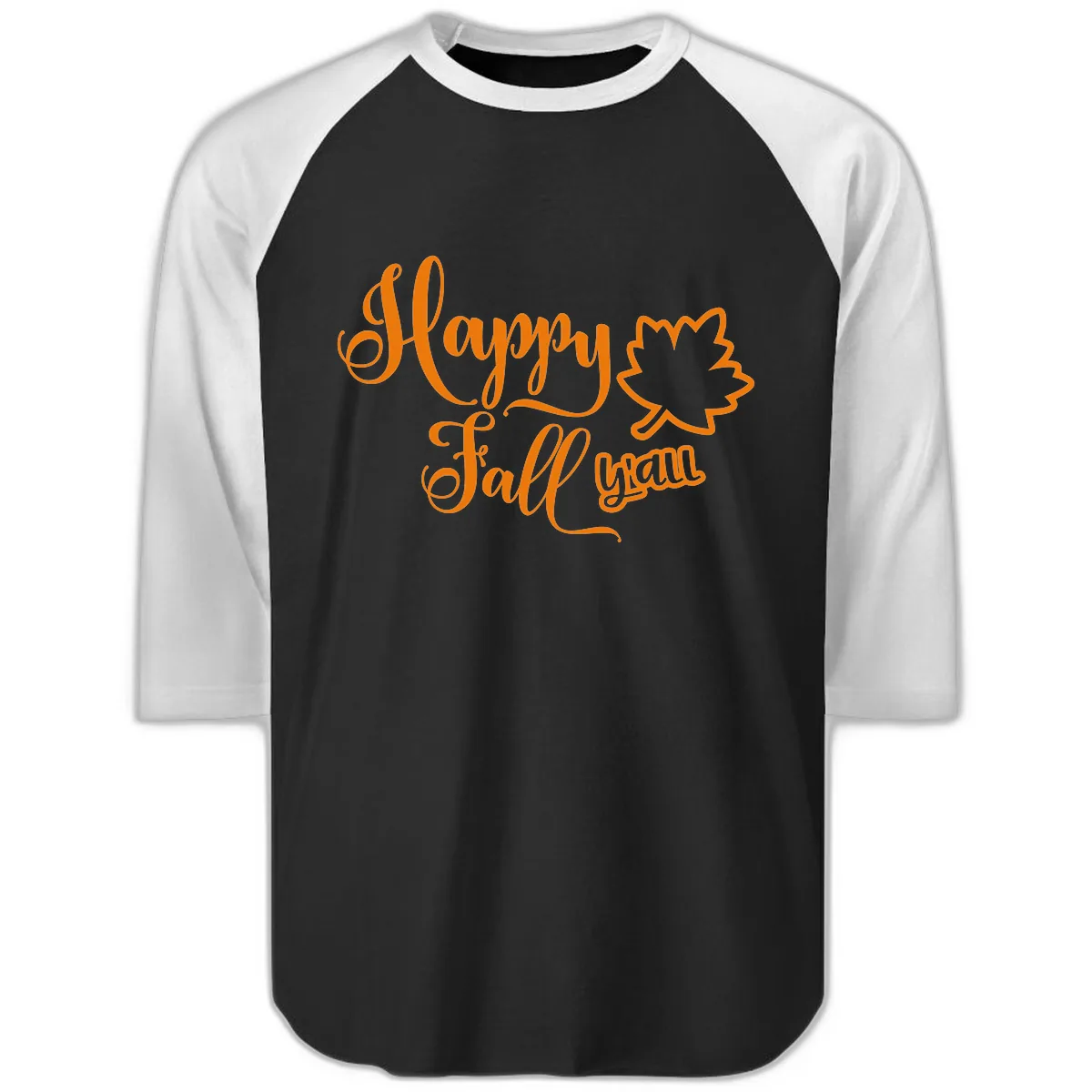 Happy Fall Y'all Autumn Leaf Raglan 3/4 in Black White