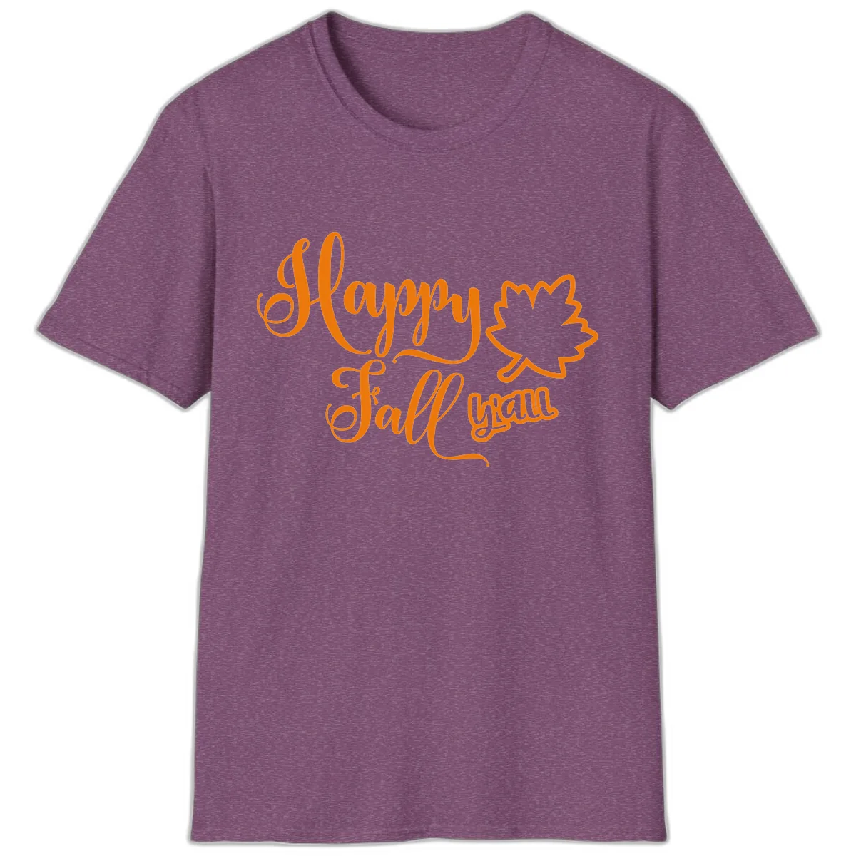 Happy Fall Y'all Autumn Leaf T-Shirt in Heather Maroon