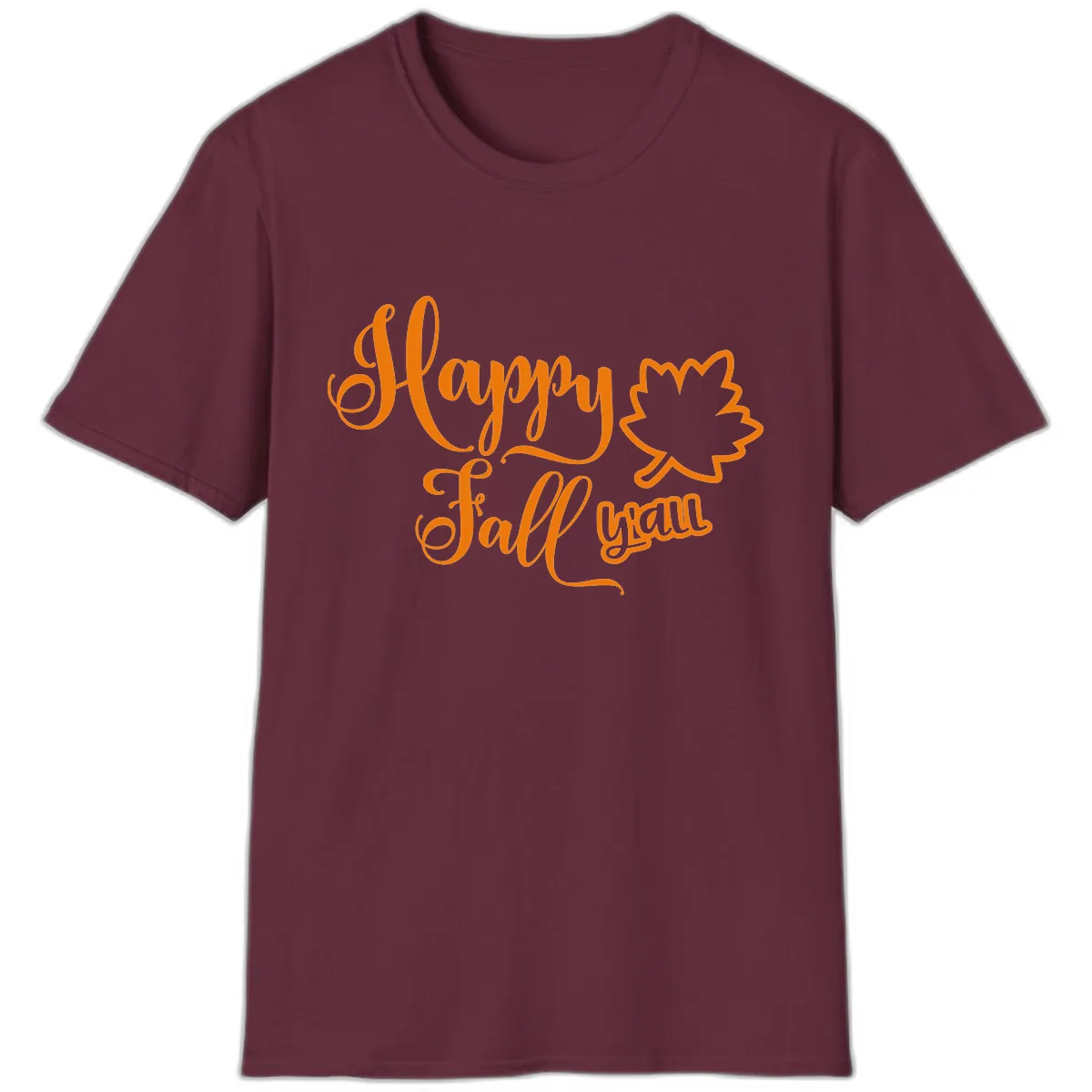 Happy Fall Y'all Autumn Leaf T-Shirt in Maroon