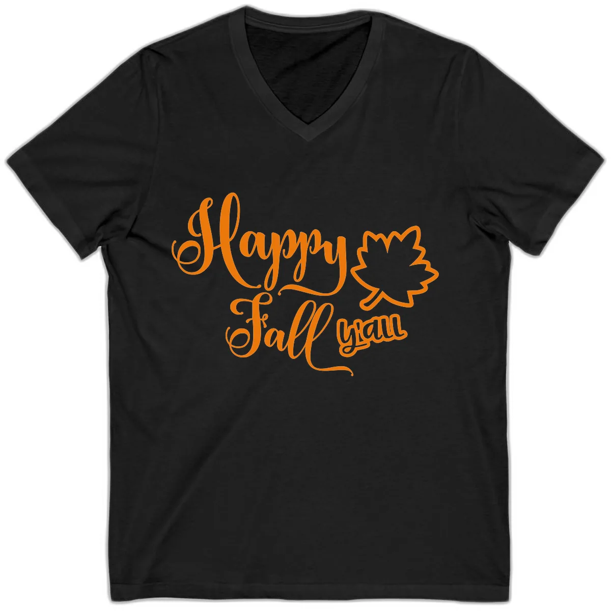 Happy Fall Y'all Autumn Leaf V-Neck in Black