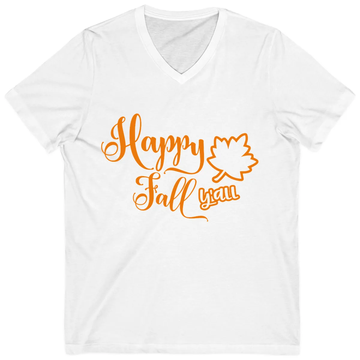 Happy Fall Y'all Autumn Leaf V-Neck in White