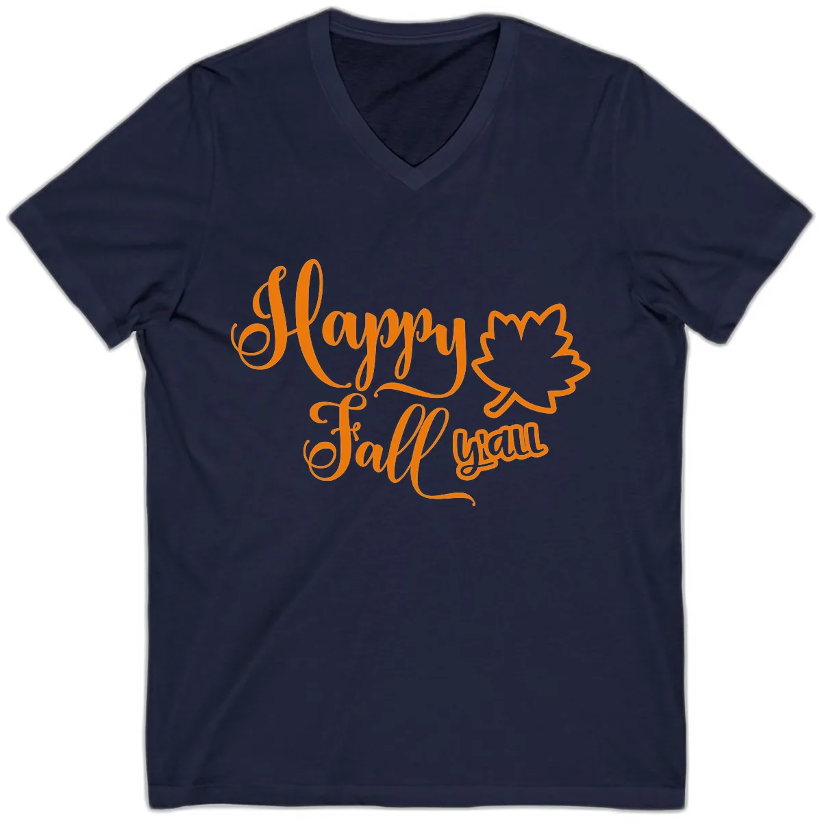 Happy Fall Y'all Autumn Leaf V-Neck in Navy