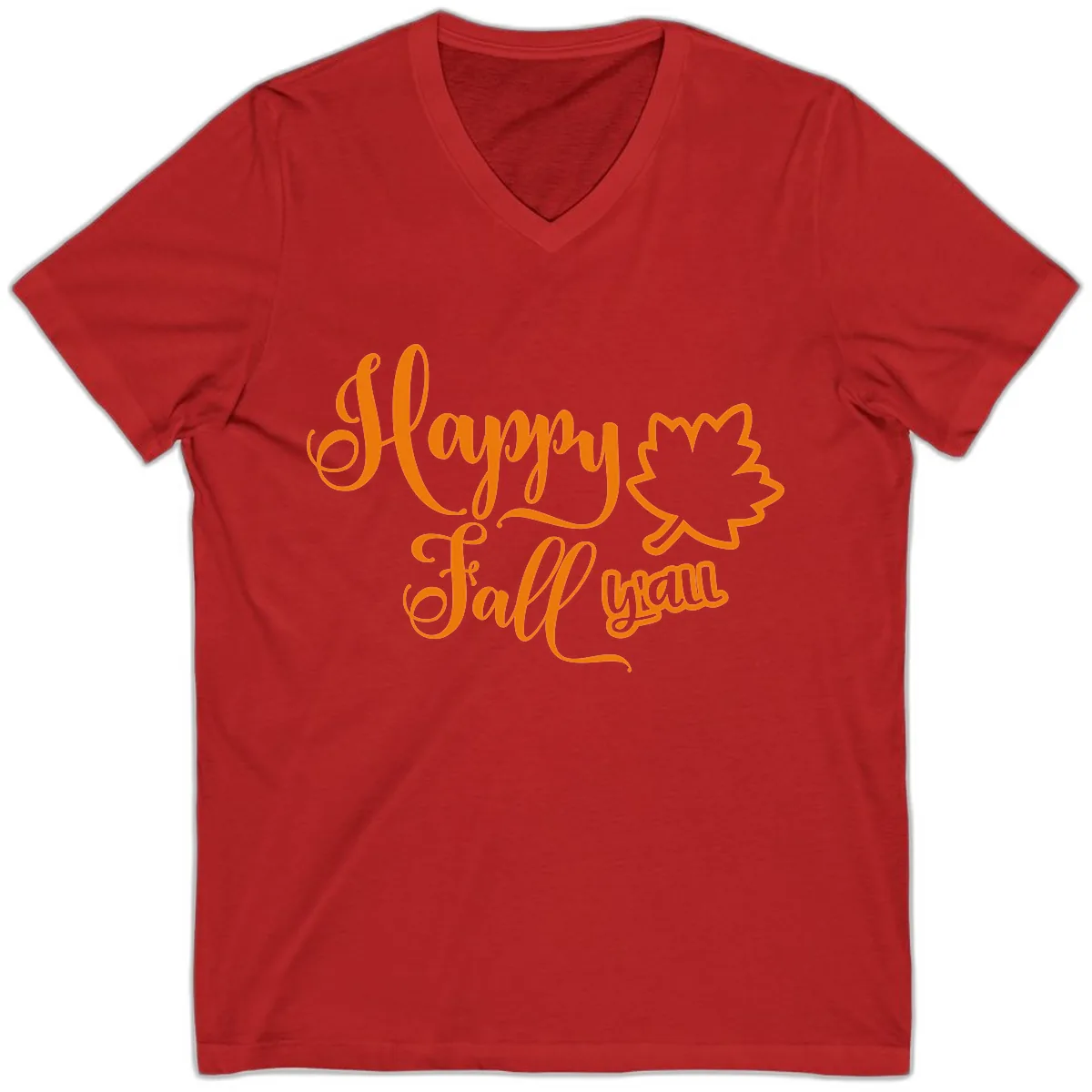 Happy Fall Y'all Autumn Leaf V-Neck in Red