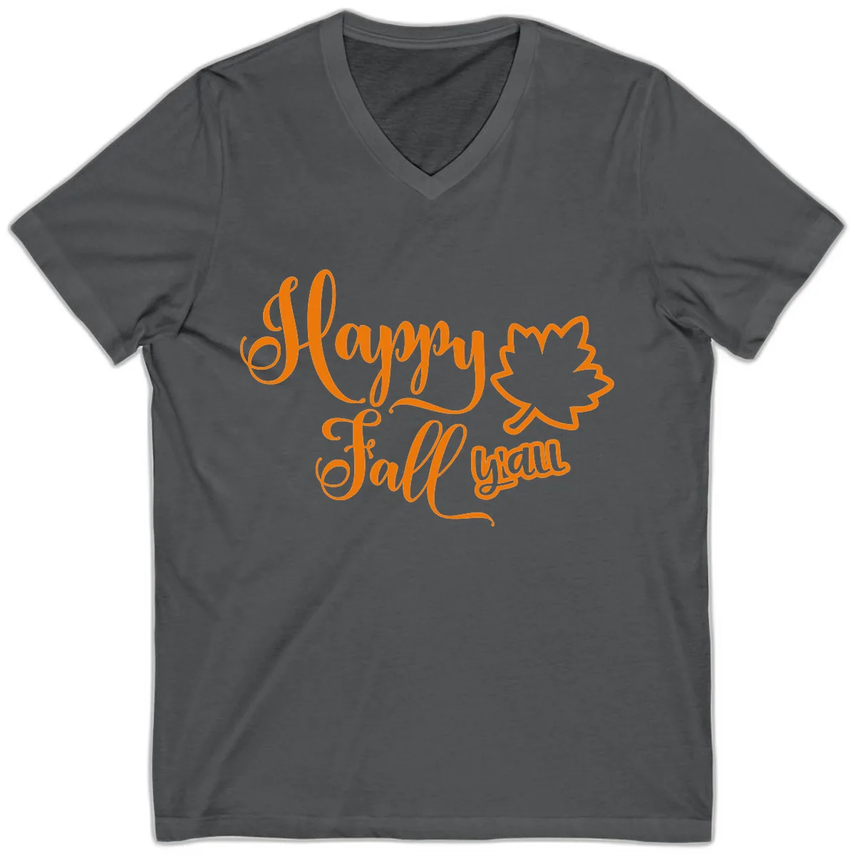 Happy Fall Y'all Autumn Leaf V-Neck in Asphalt