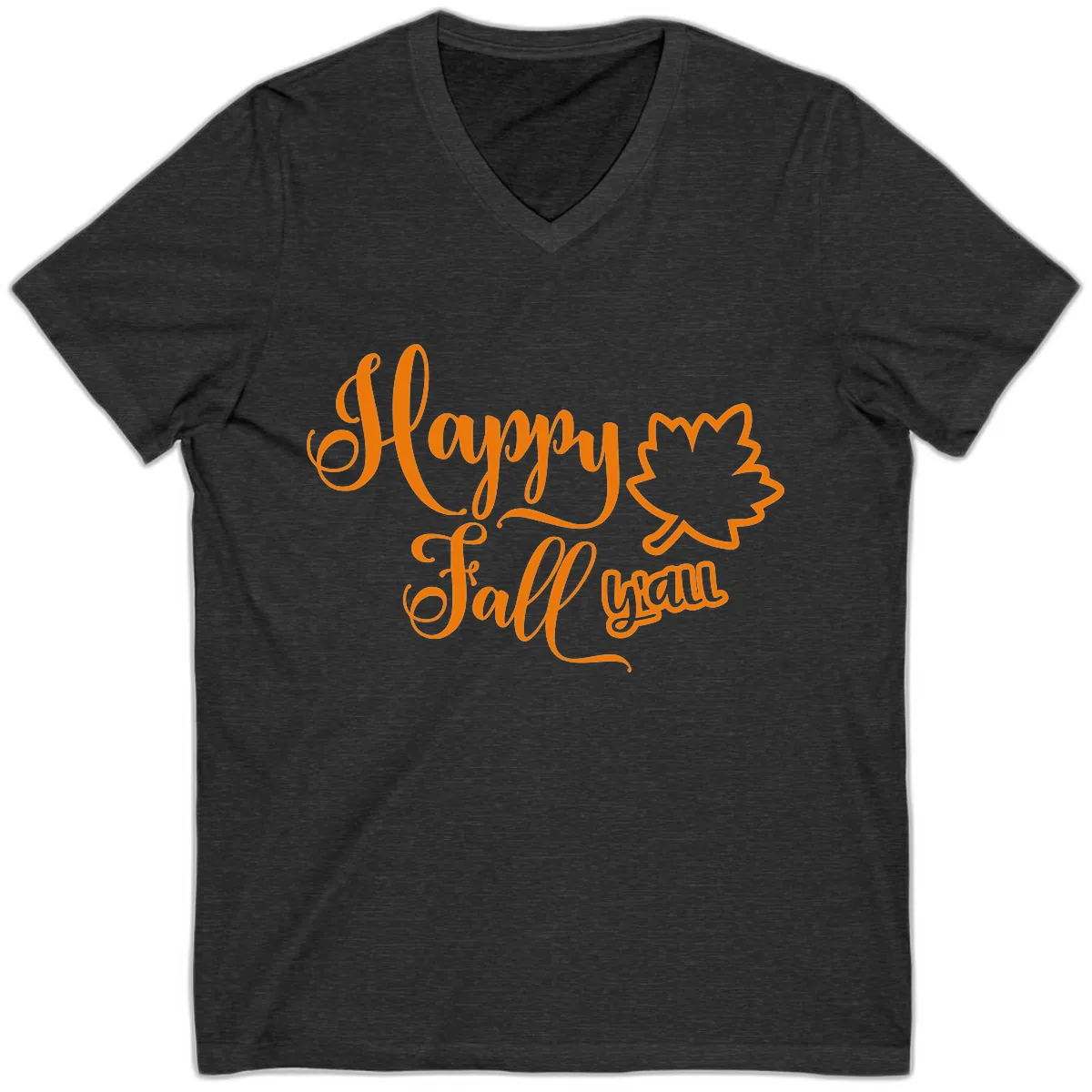 Happy Fall Y'all Autumn Leaf V-Neck in Dark Grey Heather