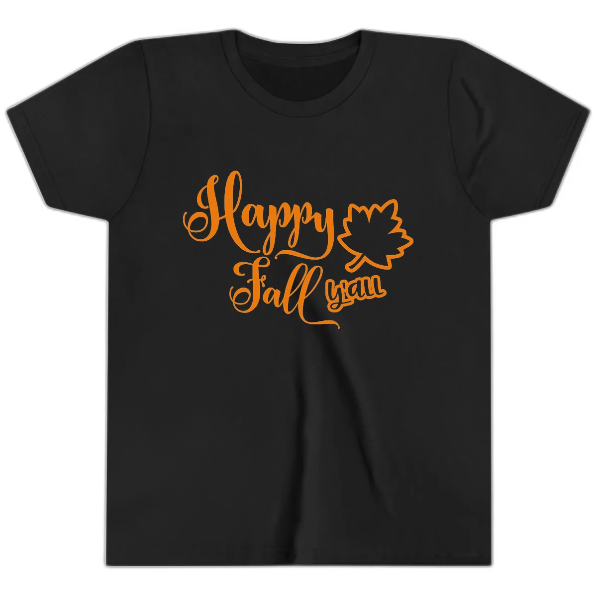 Happy Fall Y'all Autumn Leaf Youth T-Shirt in Black