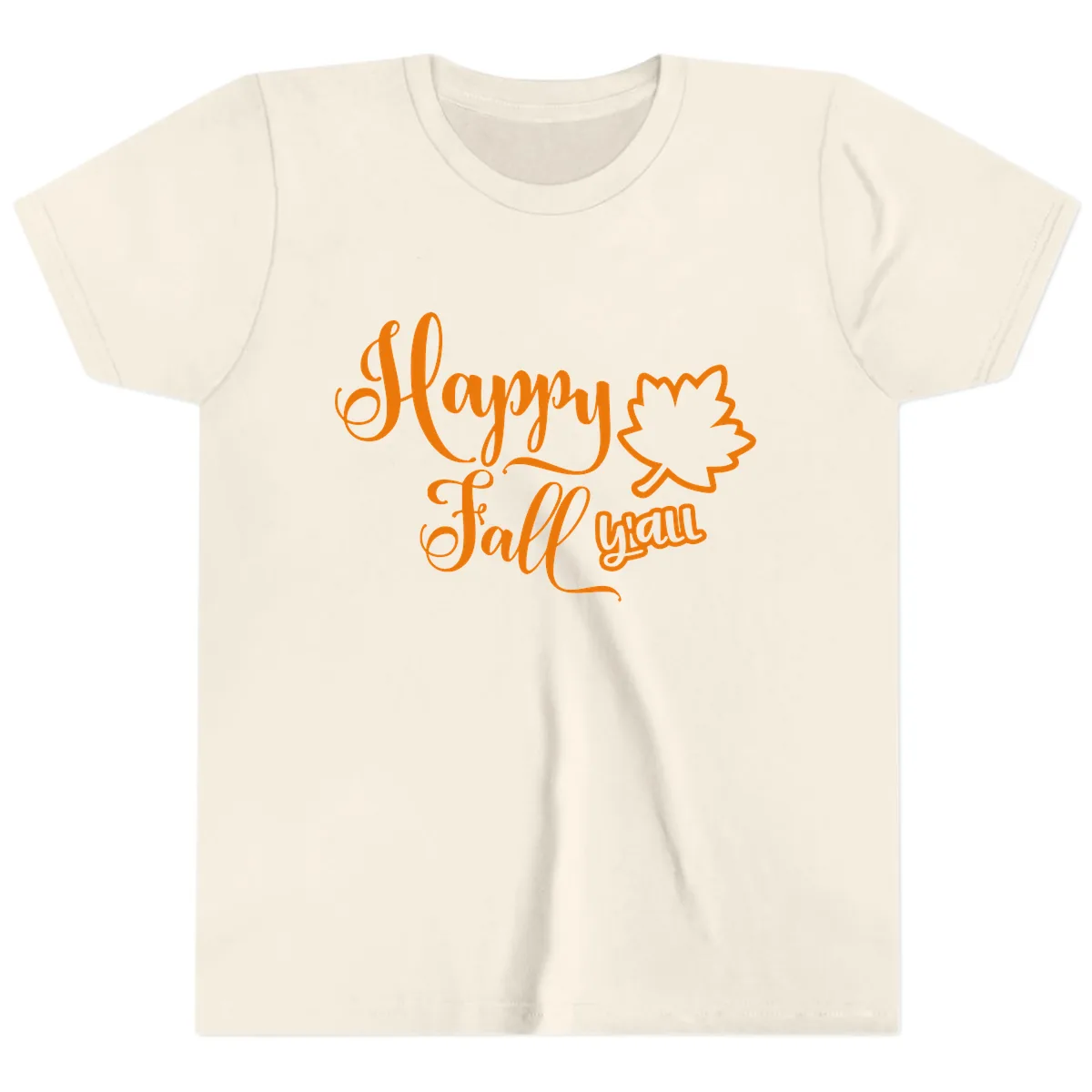 Happy Fall Y'all Autumn Leaf Youth T-Shirt in Natural