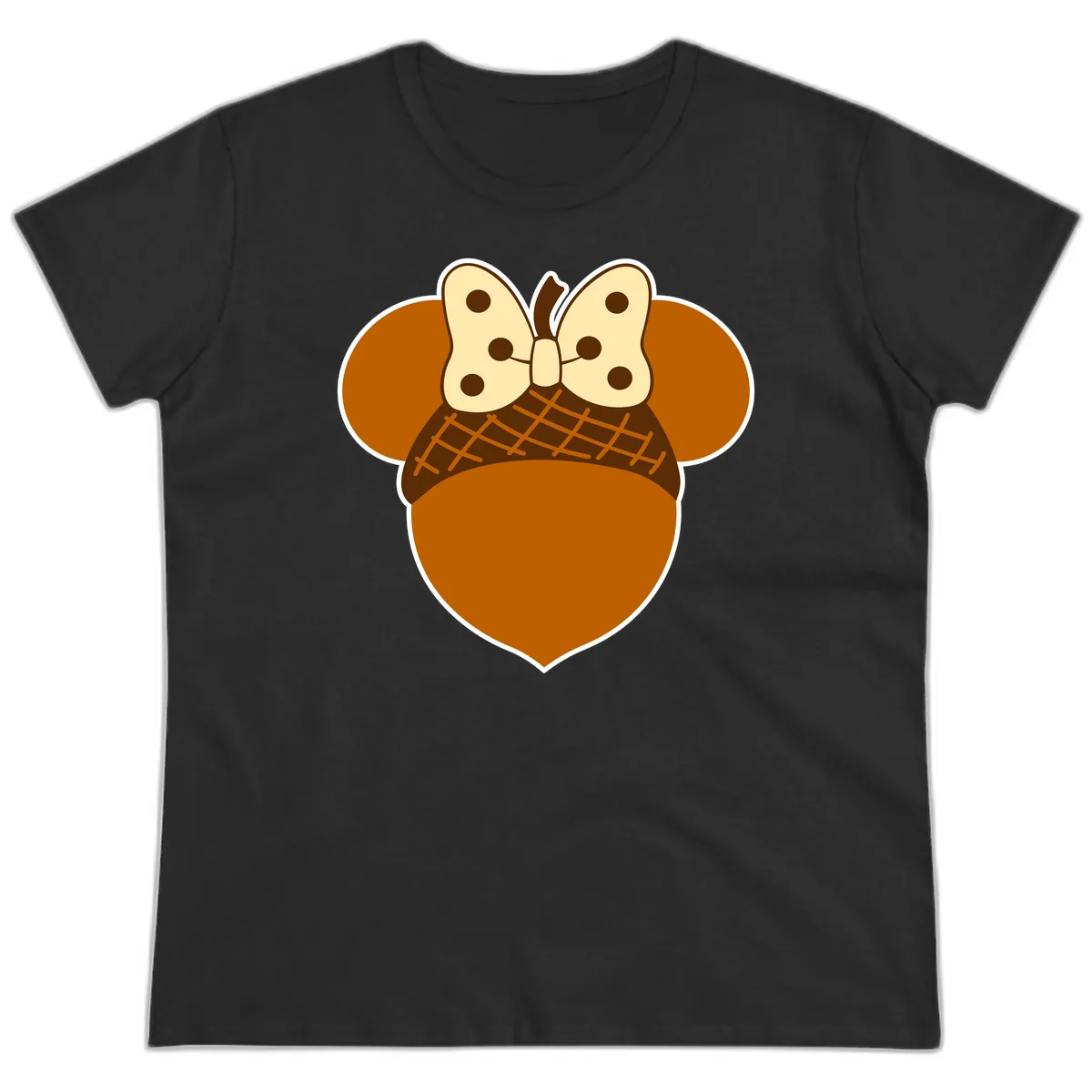 Acorn Mouse Ears Thanksgiving Design Ladies Tee in Black
