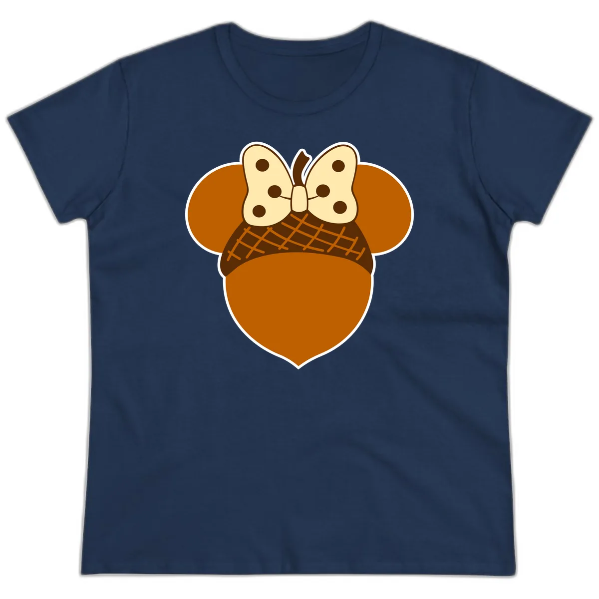 Acorn Mouse Ears Thanksgiving Design Ladies Tee in Navy