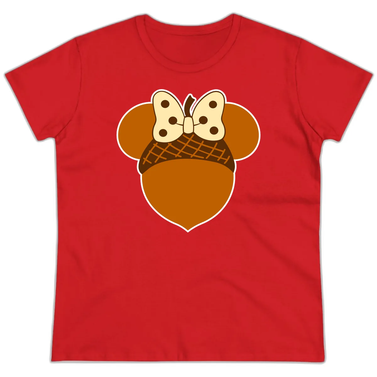 Acorn Mouse Ears Thanksgiving Design Ladies Tee in Red