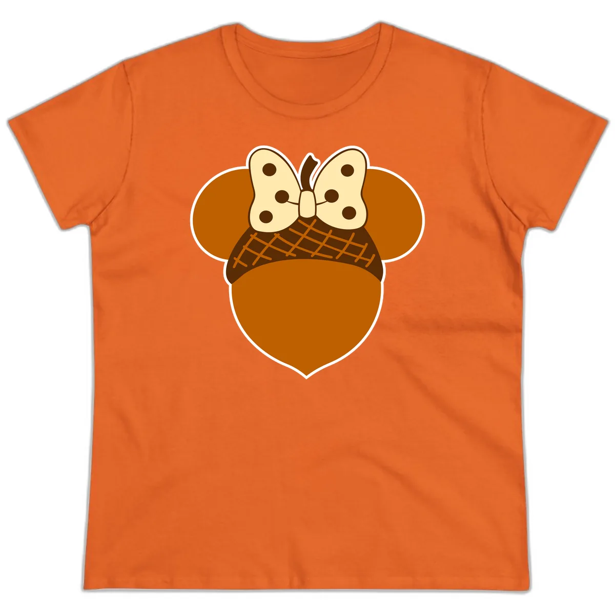 Acorn Mouse Ears Thanksgiving Design Ladies Tee in Orange