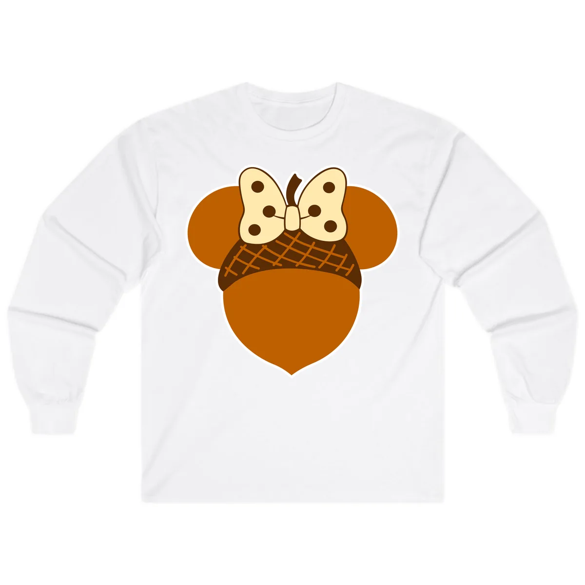 Acorn Mouse Ears Thanksgiving Design Long Sleeve in White
