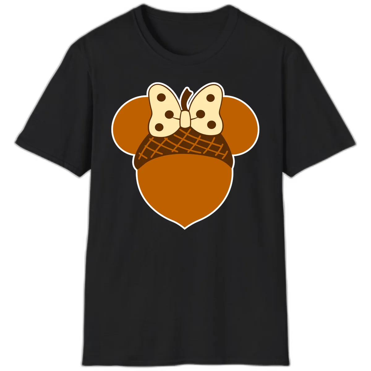 Acorn Mouse Ears Thanksgiving Design T-Shirt in Black