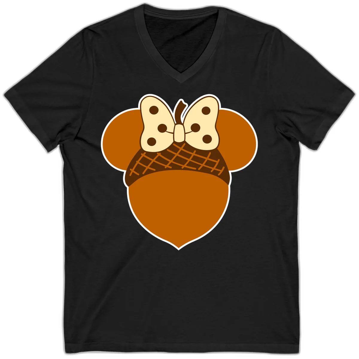 Acorn Mouse Ears Thanksgiving Design V-Neck in Black