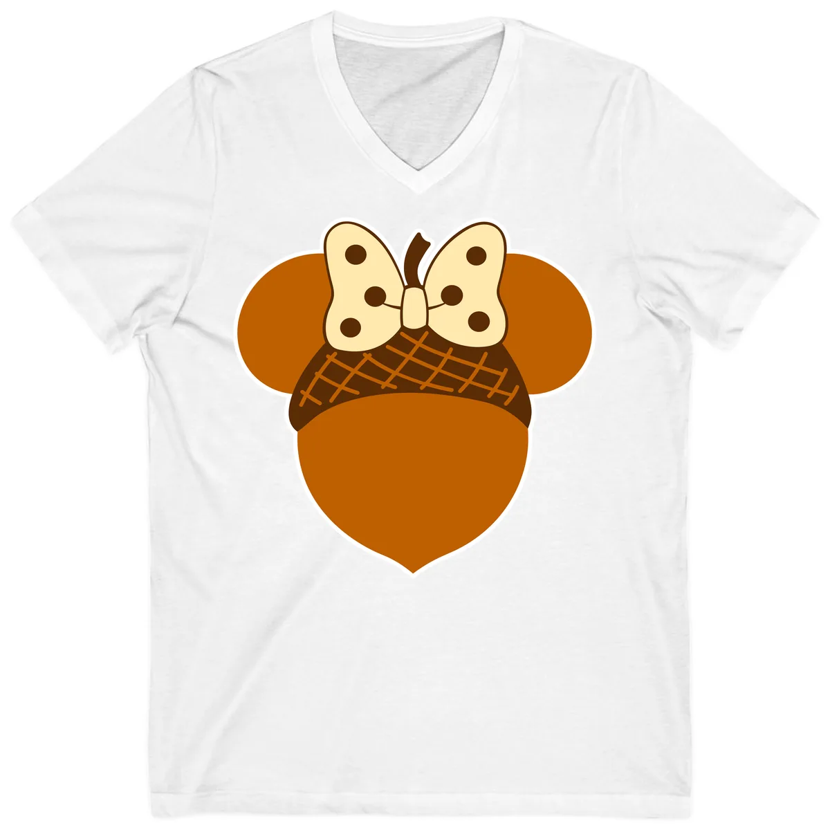 Acorn Mouse Ears Thanksgiving Design V-Neck in White