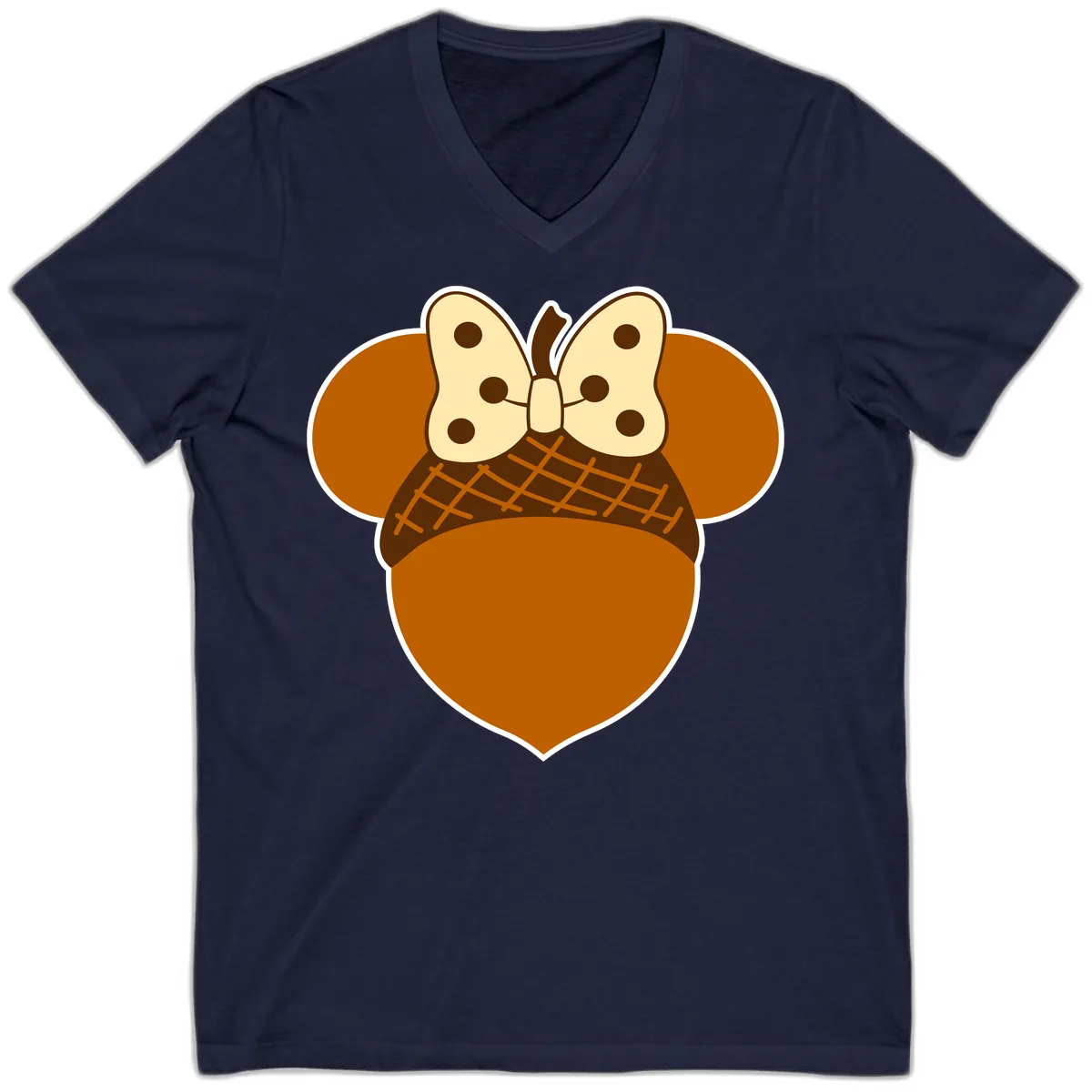 Acorn Mouse Ears Thanksgiving Design V-Neck in Navy