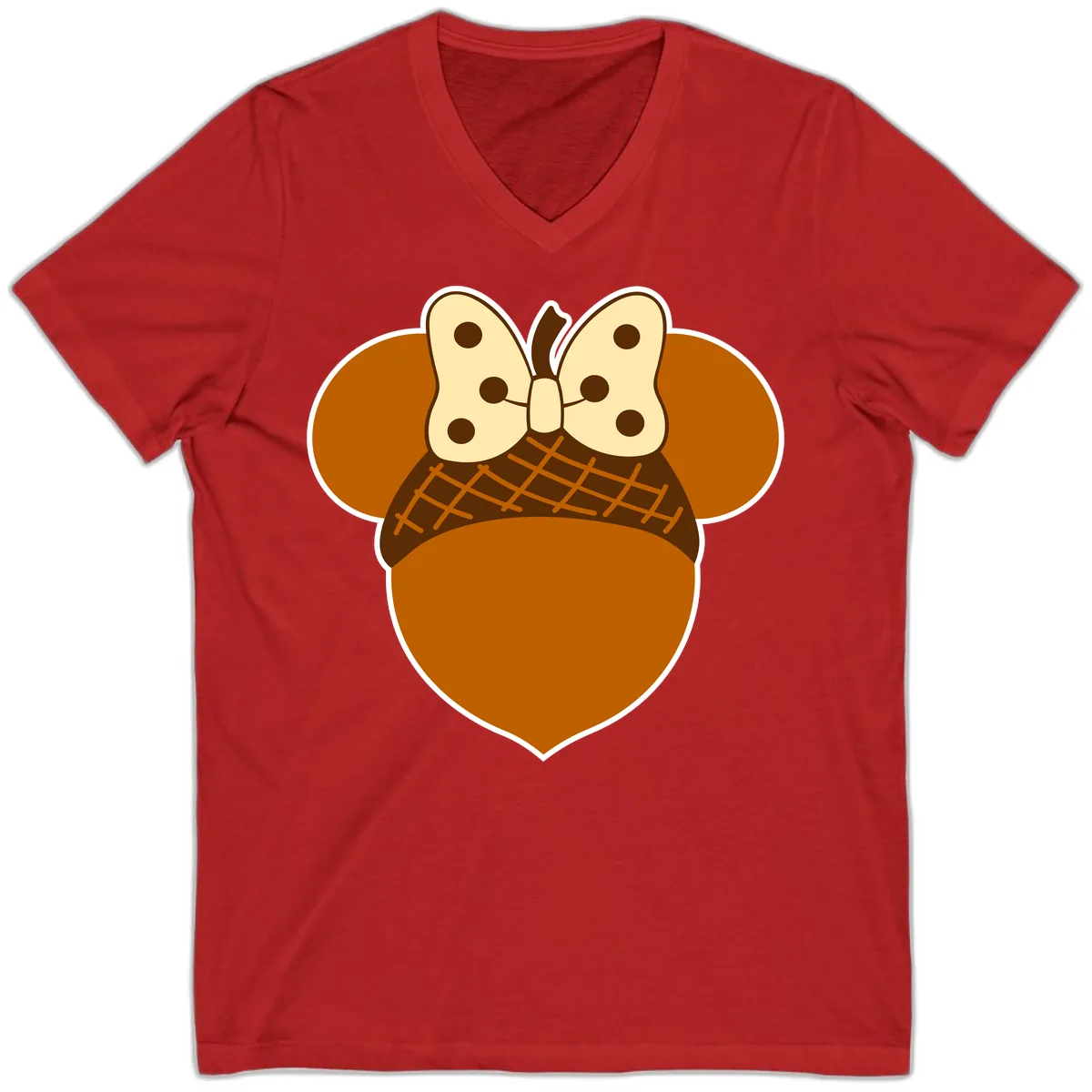 Acorn Mouse Ears Thanksgiving Design V-Neck in Red
