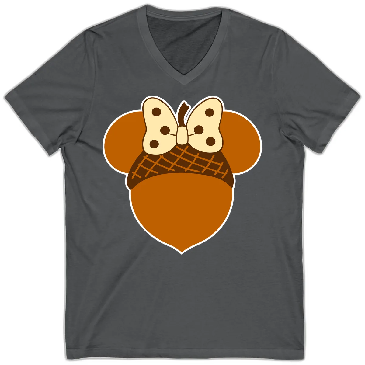 Acorn Mouse Ears Thanksgiving Design V-Neck in Asphalt