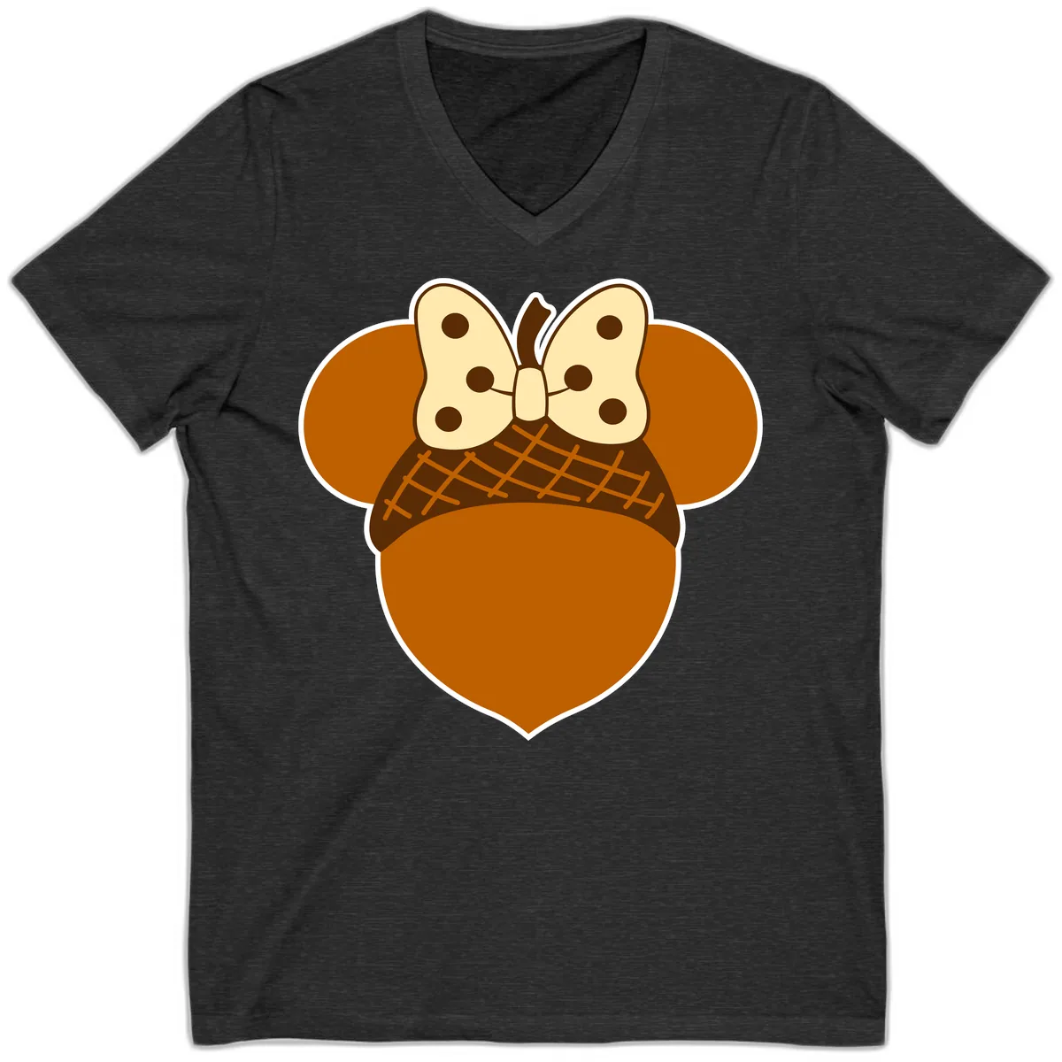 Acorn Mouse Ears Thanksgiving Design V-Neck in Dark Grey Heather