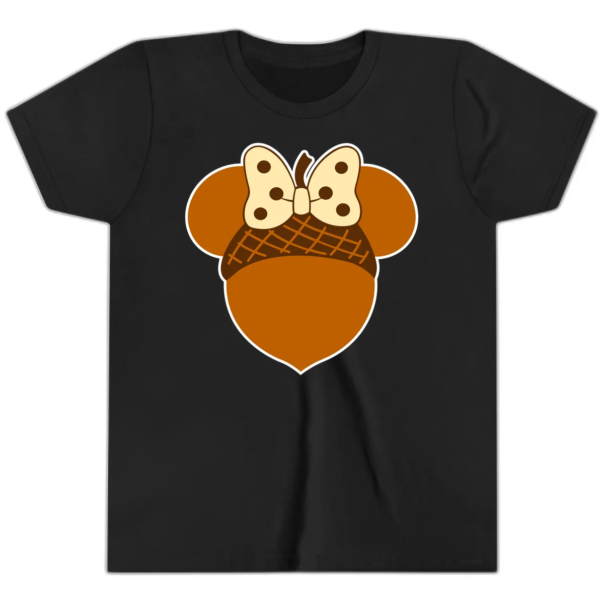 Acorn Mouse Ears Thanksgiving Design Youth T-Shirt in Black