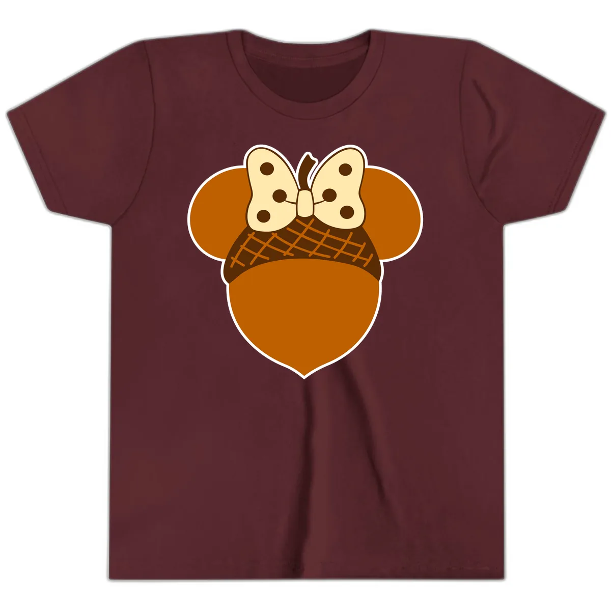 Acorn Mouse Ears Thanksgiving Design Youth T-Shirt in Maroon