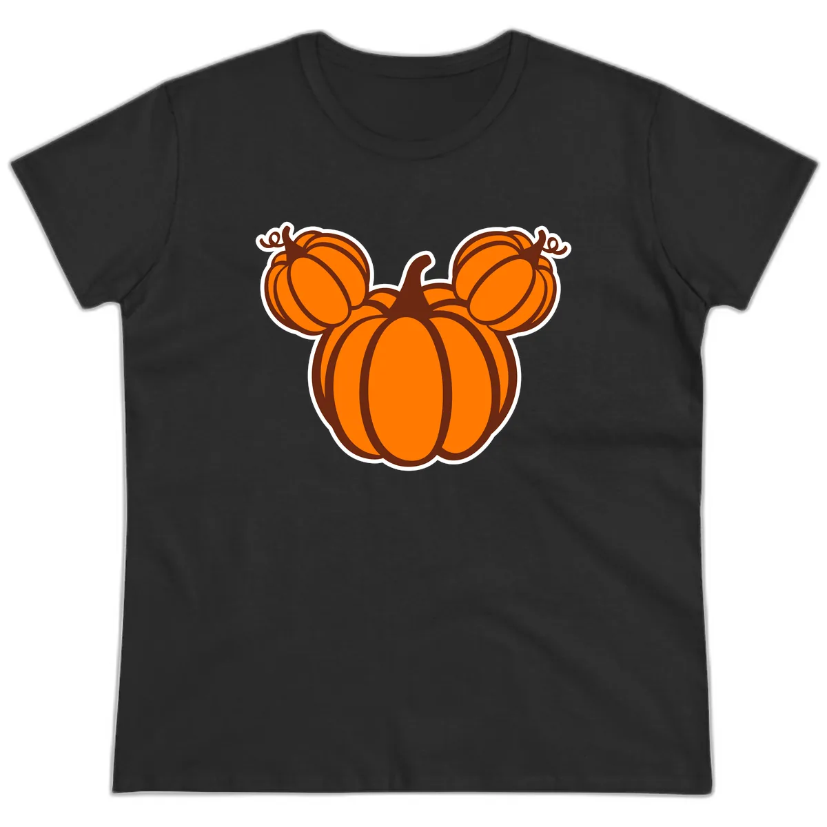 Mickey Pumpkin Head Design Ladies Tee in Black