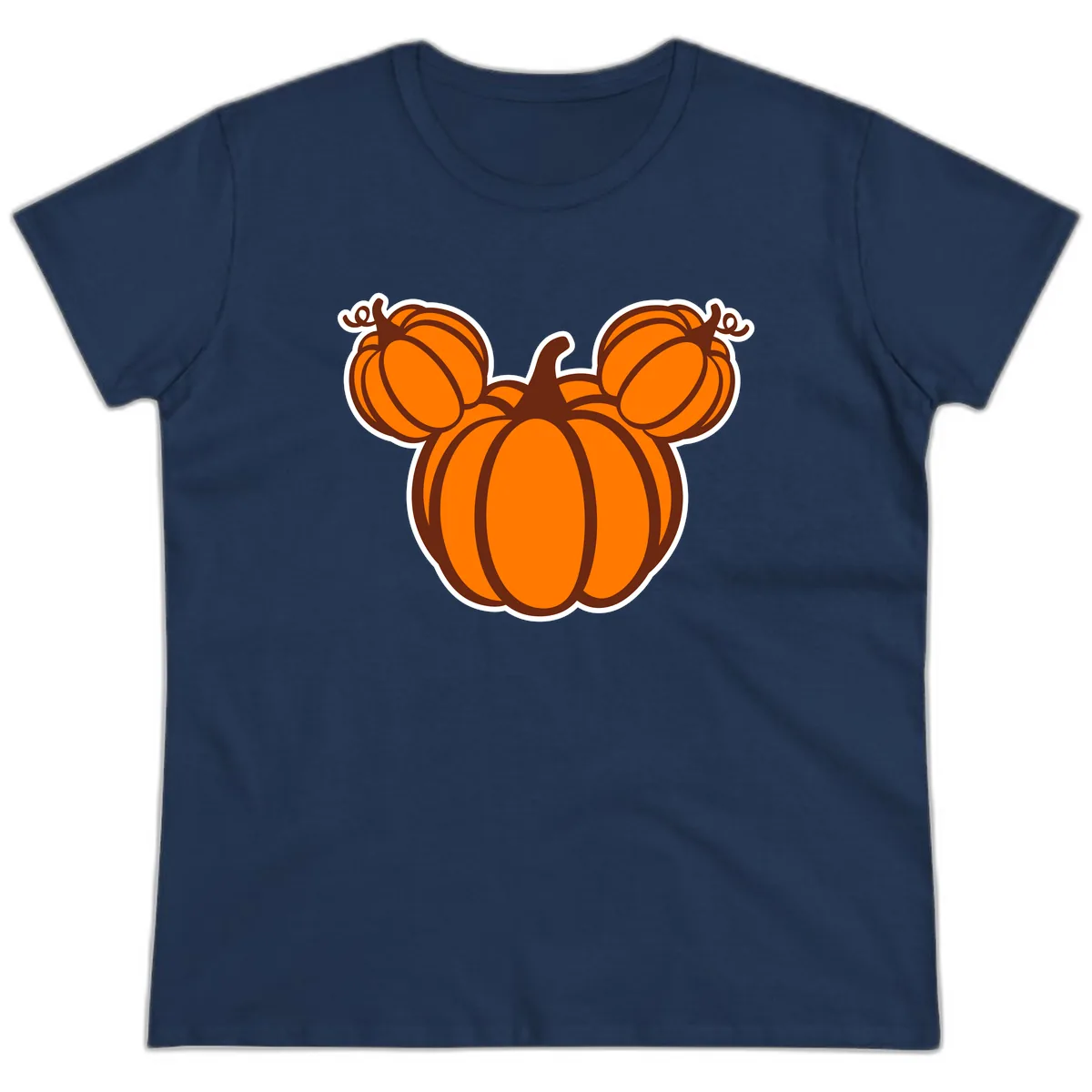 Mickey Pumpkin Head Design Ladies Tee in Navy