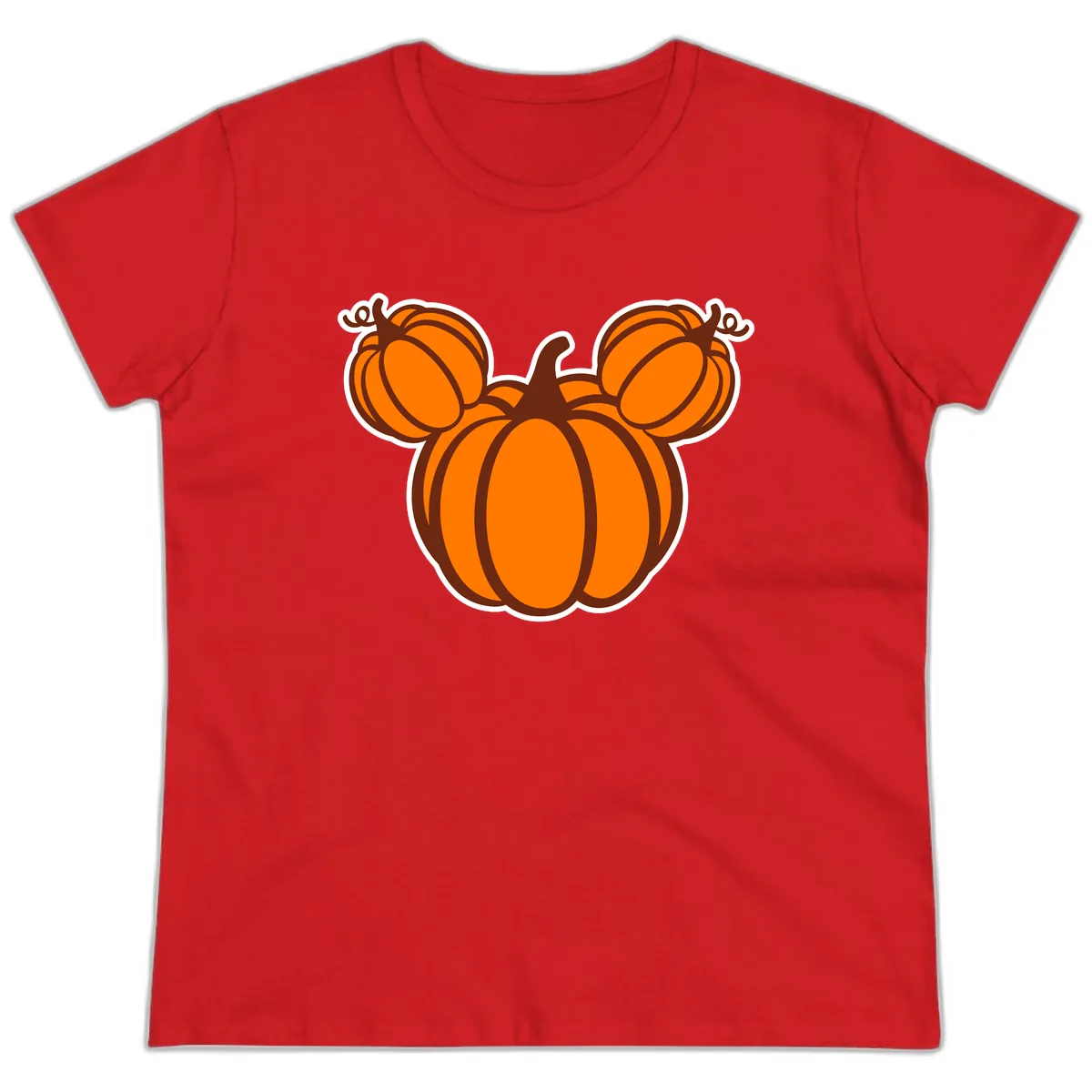 Mickey Pumpkin Head Design Ladies Tee in Red