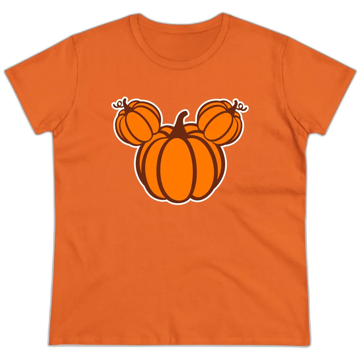 Mickey Pumpkin Head Design Ladies Tee in Orange