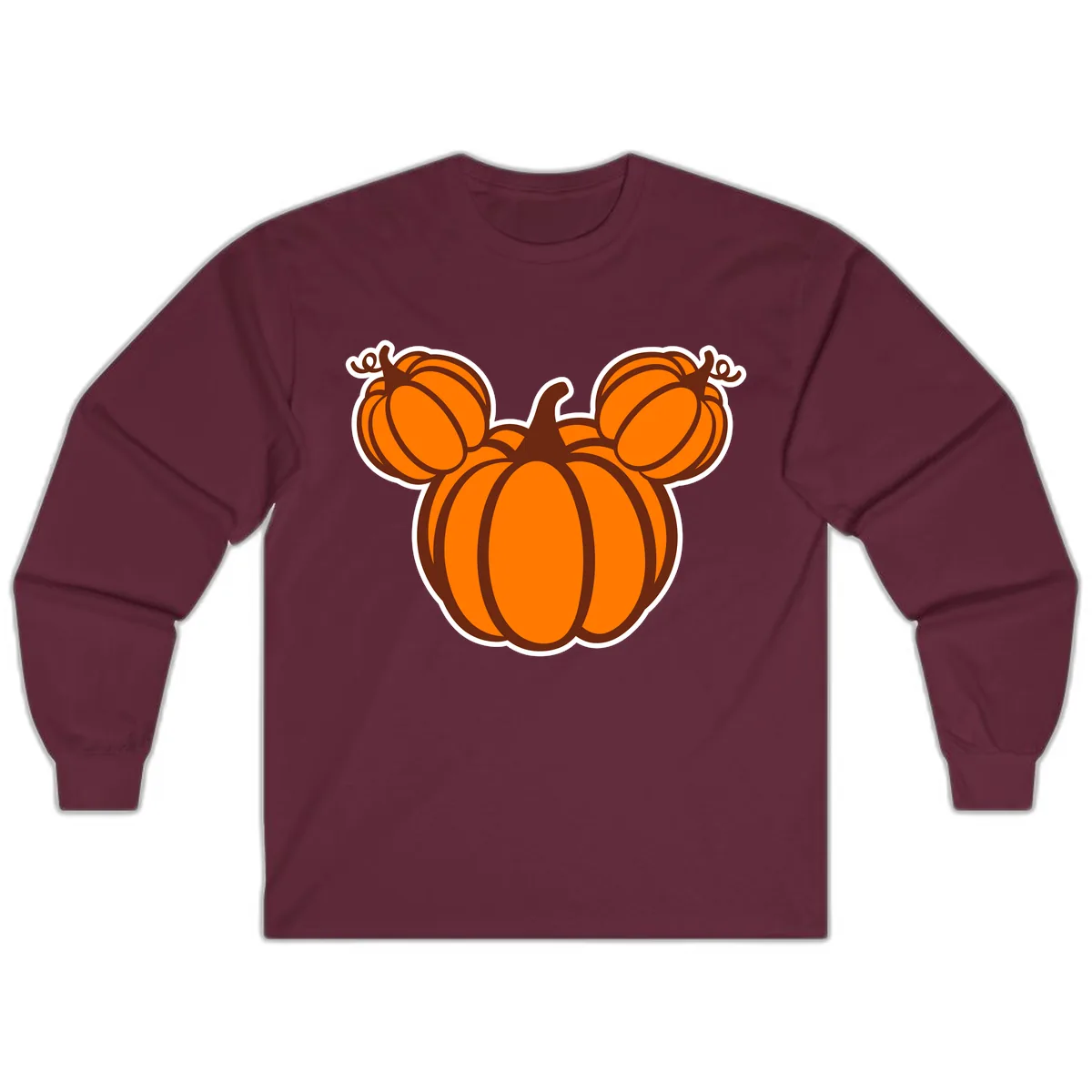 Mickey Pumpkin Head Design Long Sleeve in Maroon