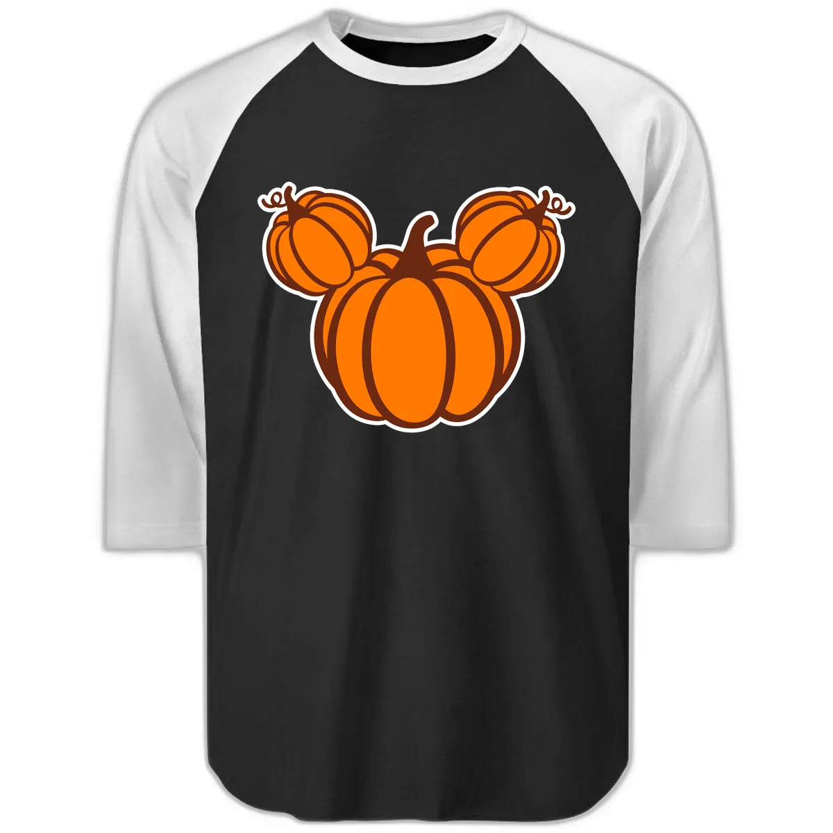 Mickey Pumpkin Head Design Raglan 3/4 in Black White