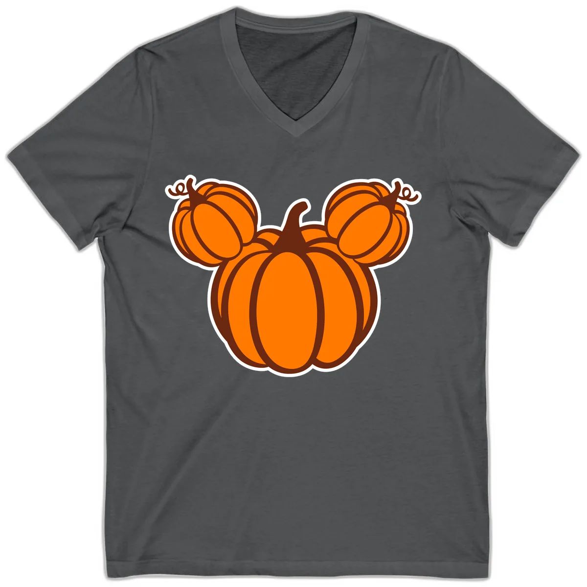 Mickey Pumpkin Head Design V-Neck in Asphalt