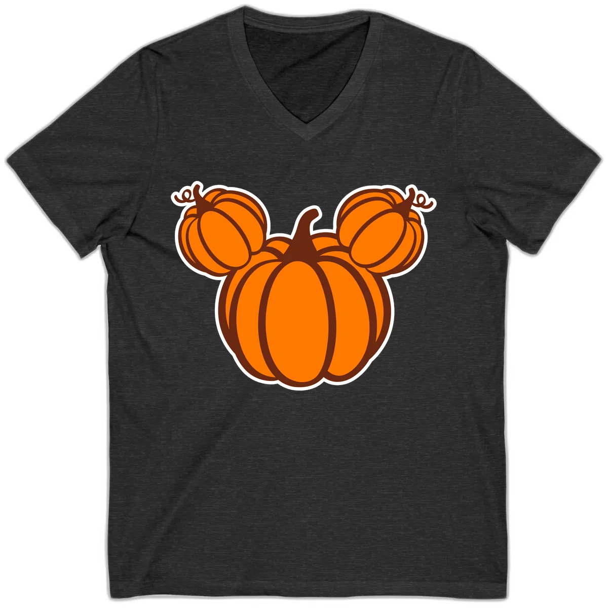 Mickey Pumpkin Head Design V-Neck in Dark Grey Heather