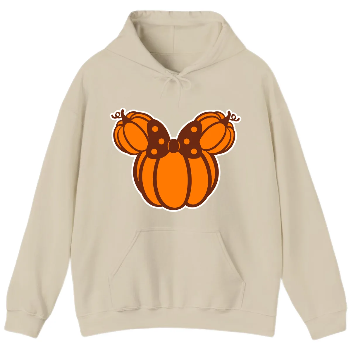 Mickey Pumpkin Bow Halloween Design Hoodie in Sand