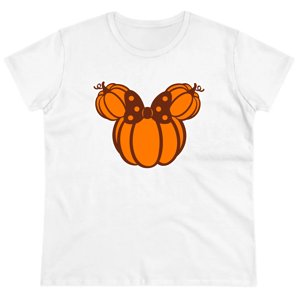 Mickey Pumpkin Bow Halloween Design Ladies Tee in White