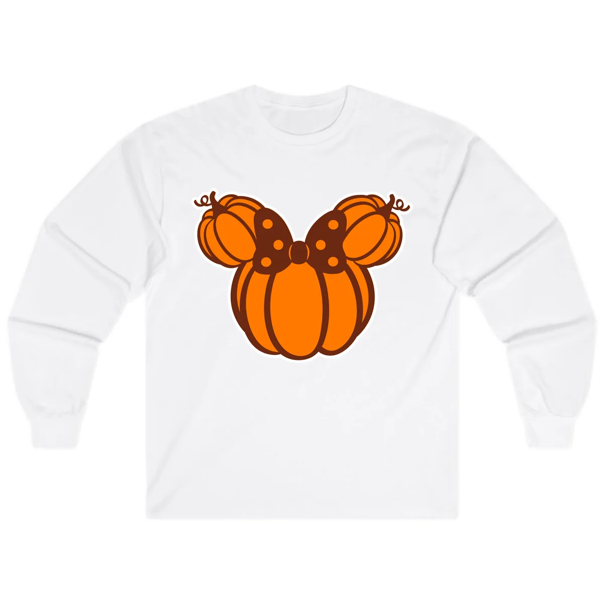Mickey Pumpkin Bow Halloween Design Long Sleeve in White