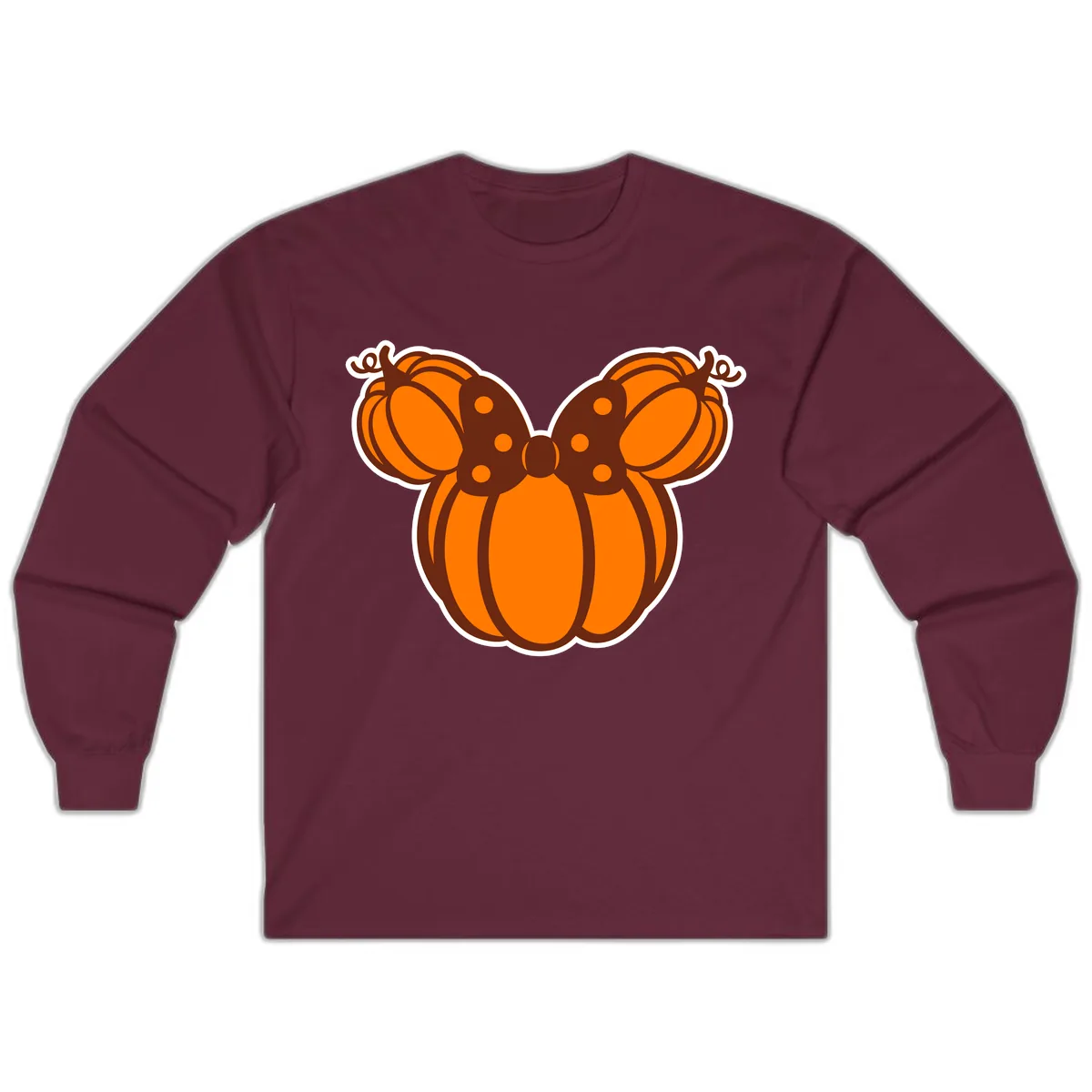 Mickey Pumpkin Bow Halloween Design Long Sleeve in Maroon