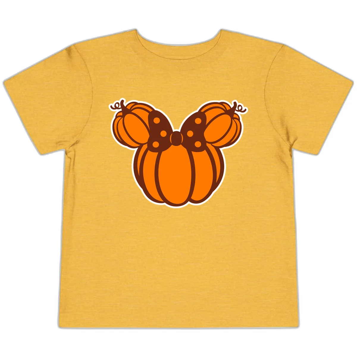 Mickey Pumpkin Bow Halloween Design Toddler T-Shirt in Heather Yellow Gold