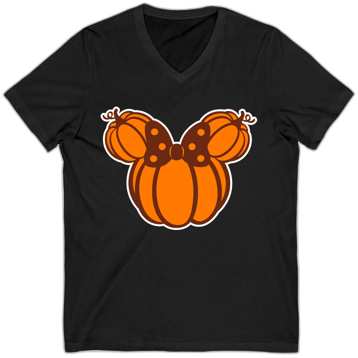 Mickey Pumpkin Bow Halloween Design V-Neck in Black