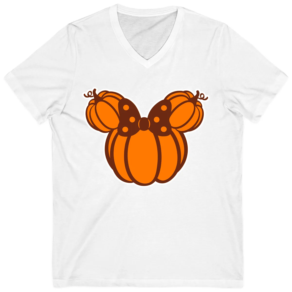 Mickey Pumpkin Bow Halloween Design V-Neck in White