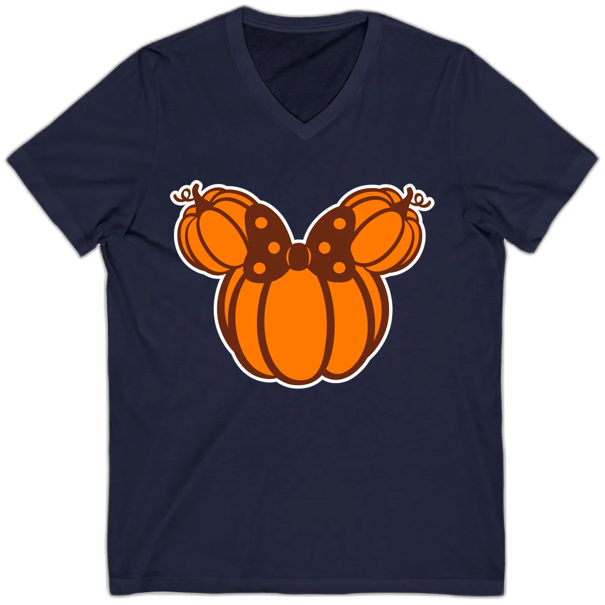 Mickey Pumpkin Bow Halloween Design V-Neck in Navy